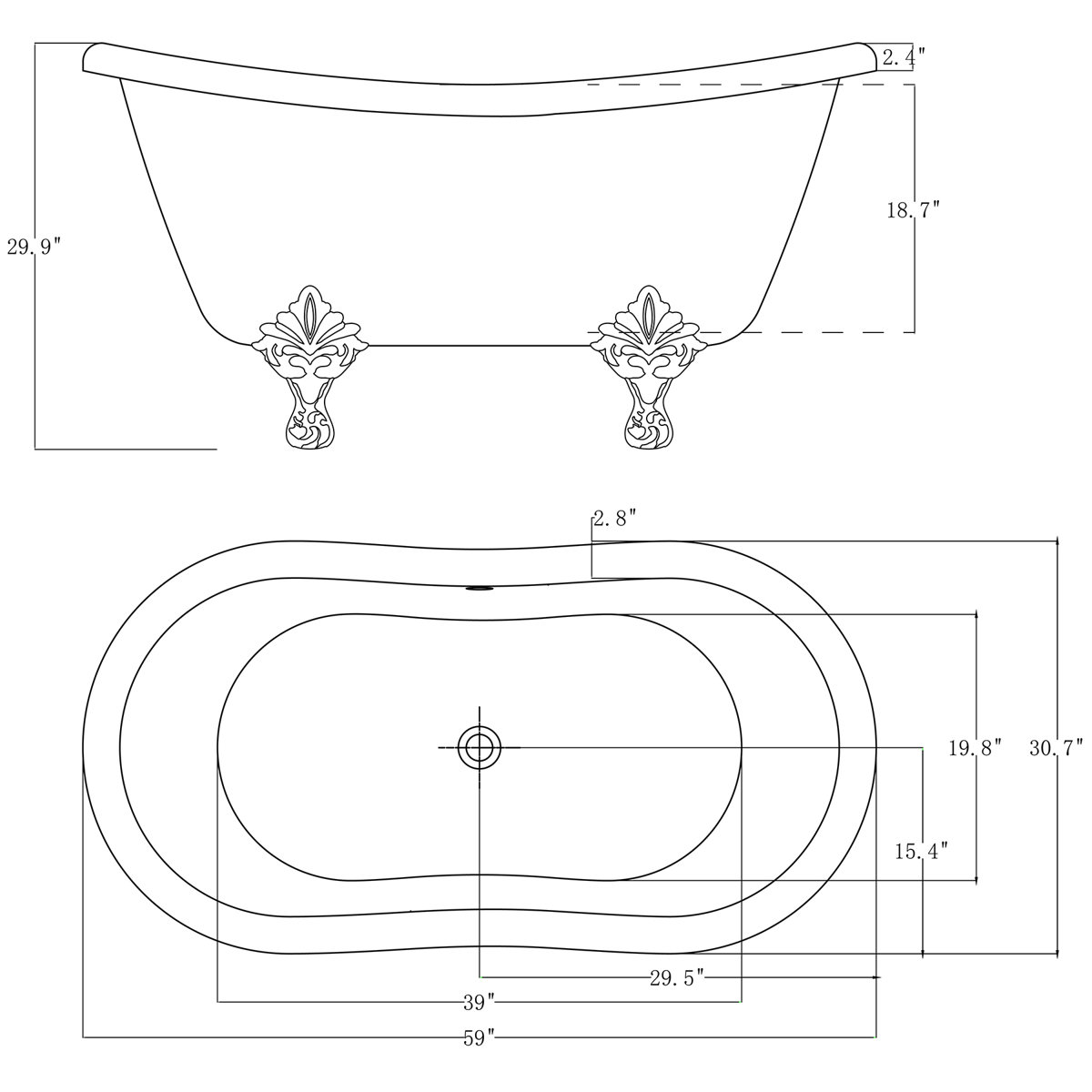 AKDY Freestanding Bathtub 59 Inch Matt Redwood Acrylic Bathtub